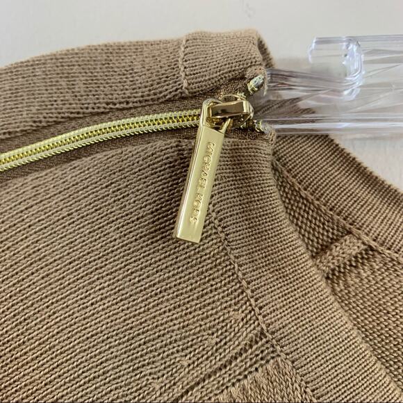 Michael Michael Kors Tan Knit Sweater Dress Gold Zipper Detail Long Sleeve - Picture 3 of 6